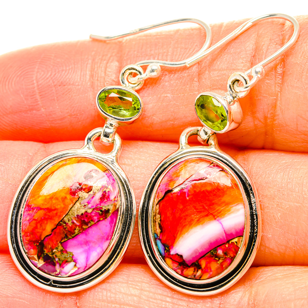 Kingman Pink Dahlia Turquoise Earrings handcrafted by Ana Silver Co - EARR429934