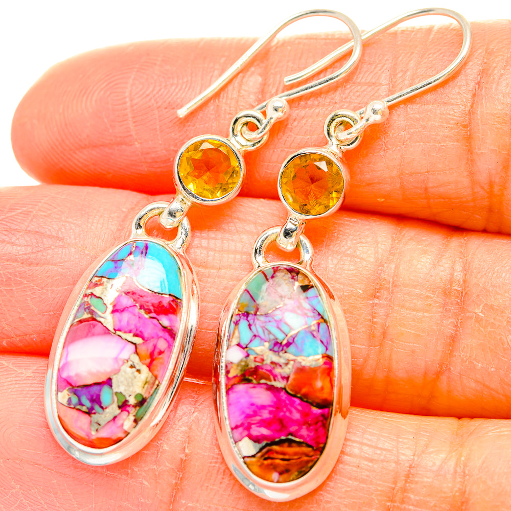 Kingman Pink Dahlia Turquoise Earrings handcrafted by Ana Silver Co - EARR429938