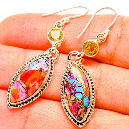 Kingman Pink Dahlia Turquoise Earrings handcrafted by Ana Silver Co - EARR429945