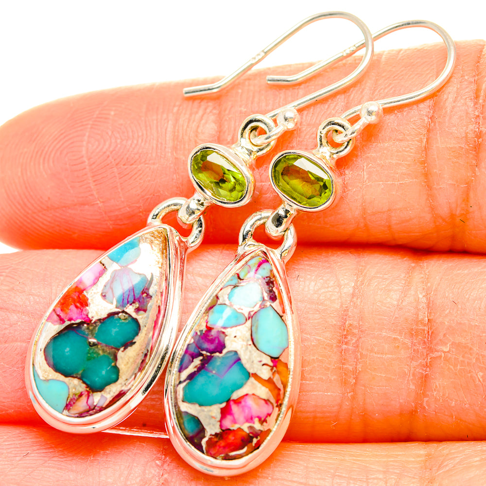 Kingman Pink Dahlia Turquoise Earrings handcrafted by Ana Silver Co - EARR429954