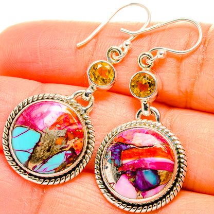Kingman Pink Dahlia Turquoise Earrings handcrafted by Ana Silver Co - EARR429968
