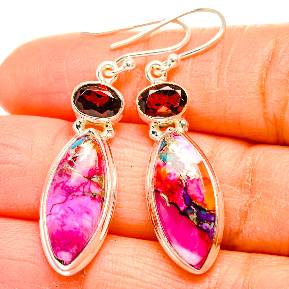 Kingman Pink Dahlia Turquoise Earrings handcrafted by Ana Silver Co - EARR429978