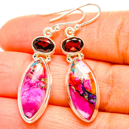 Kingman Pink Dahlia Turquoise Earrings handcrafted by Ana Silver Co - EARR429978