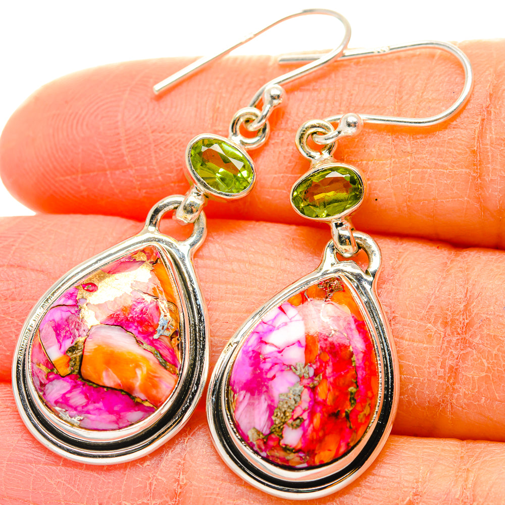 Kingman Pink Dahlia Turquoise Earrings handcrafted by Ana Silver Co - EARR429987