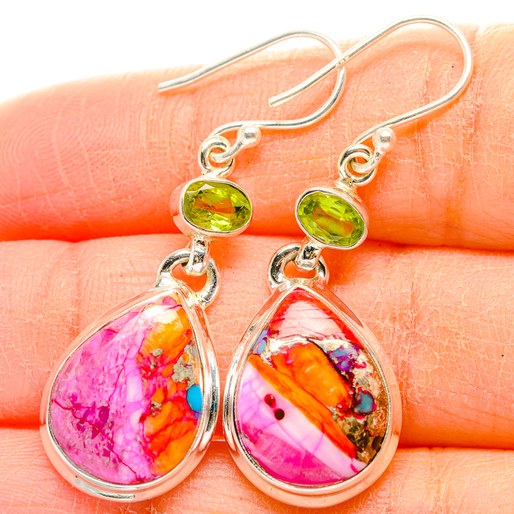 Kingman Pink Dahlia Turquoise Earrings handcrafted by Ana Silver Co - EARR429998