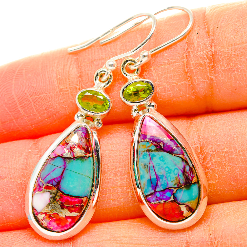 Kingman Pink Dahlia Turquoise Earrings handcrafted by Ana Silver Co - EARR430016