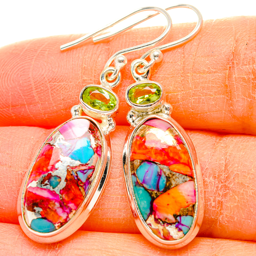Kingman Pink Dahlia Turquoise Earrings handcrafted by Ana Silver Co - EARR430019
