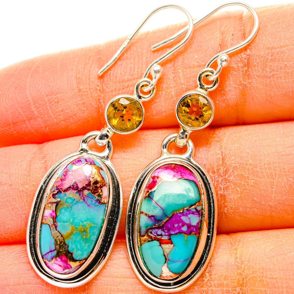Kingman Pink Dahlia Turquoise Earrings handcrafted by Ana Silver Co - EARR430020