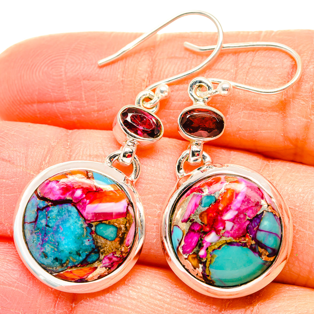 Kingman Pink Dahlia Turquoise Earrings handcrafted by Ana Silver Co - EARR430034