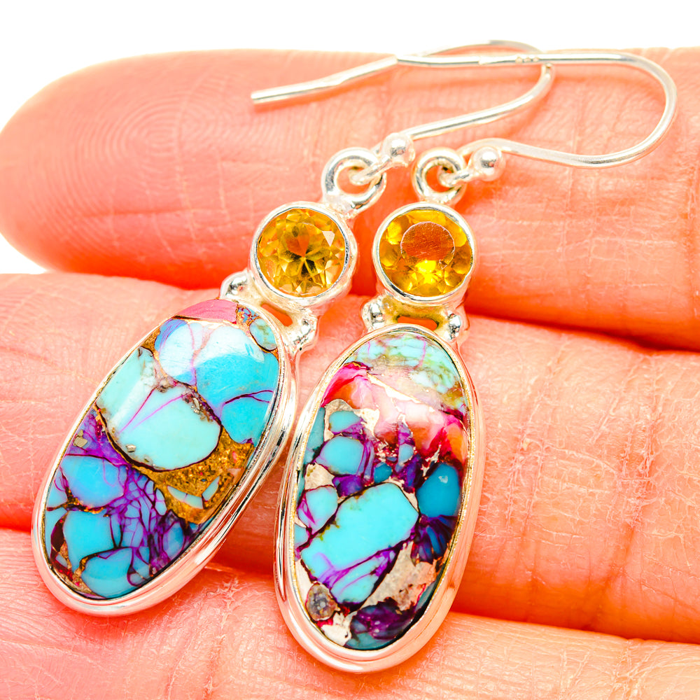 Kingman Pink Dahlia Turquoise Earrings handcrafted by Ana Silver Co - EARR430037
