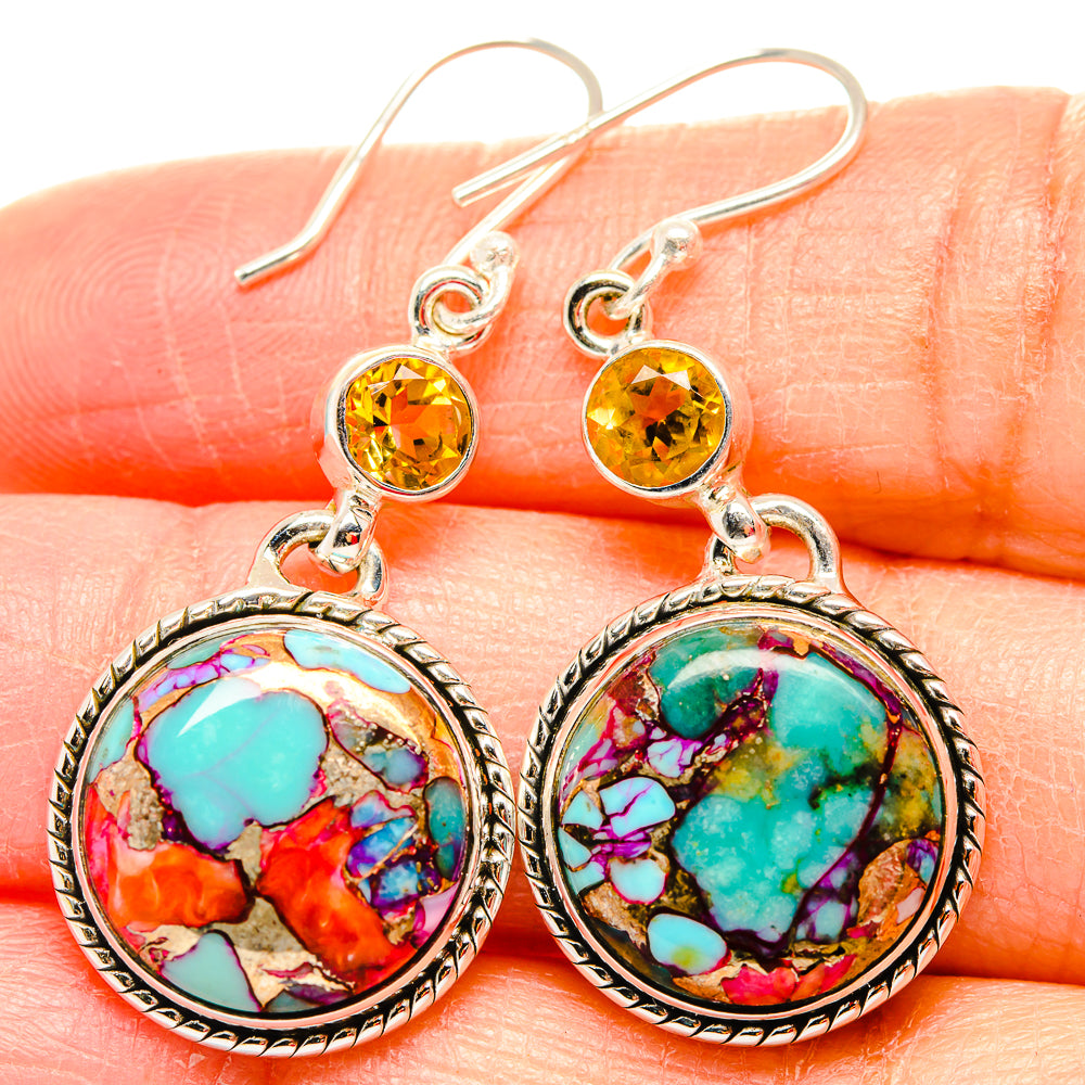 Kingman Pink Dahlia Turquoise Earrings handcrafted by Ana Silver Co - EARR430046