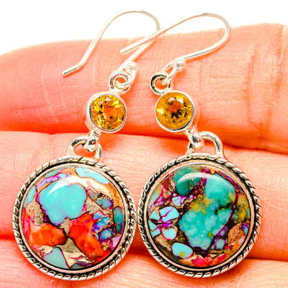 Kingman Pink Dahlia Turquoise Earrings handcrafted by Ana Silver Co - EARR430046