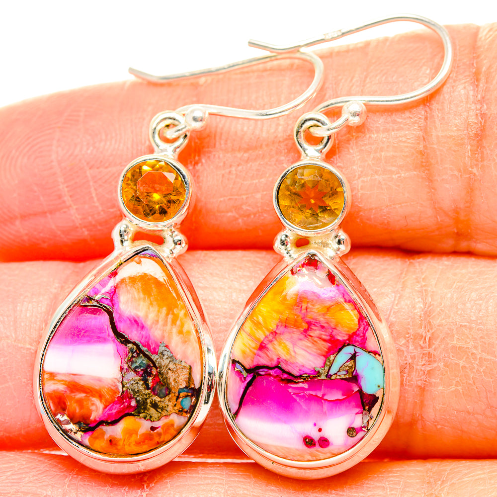 Kingman Pink Dahlia Turquoise Earrings handcrafted by Ana Silver Co - EARR430047