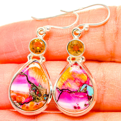 Kingman Pink Dahlia Turquoise Earrings handcrafted by Ana Silver Co - EARR430047