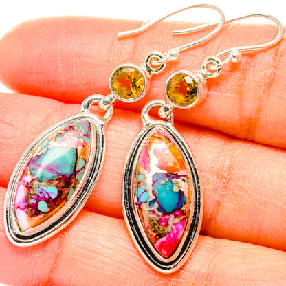 Kingman Pink Dahlia Turquoise Earrings handcrafted by Ana Silver Co - EARR430050