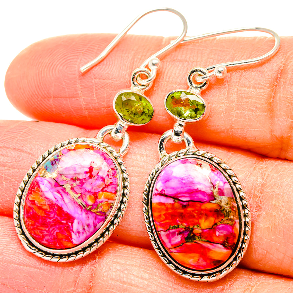 Kingman Pink Dahlia Turquoise Earrings handcrafted by Ana Silver Co - EARR430055