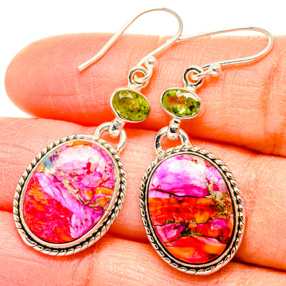 Kingman Pink Dahlia Turquoise Earrings handcrafted by Ana Silver Co - EARR430055