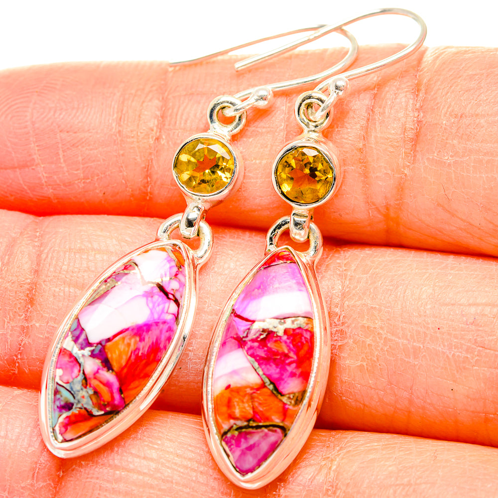 Kingman Pink Dahlia Turquoise Earrings handcrafted by Ana Silver Co - EARR430056