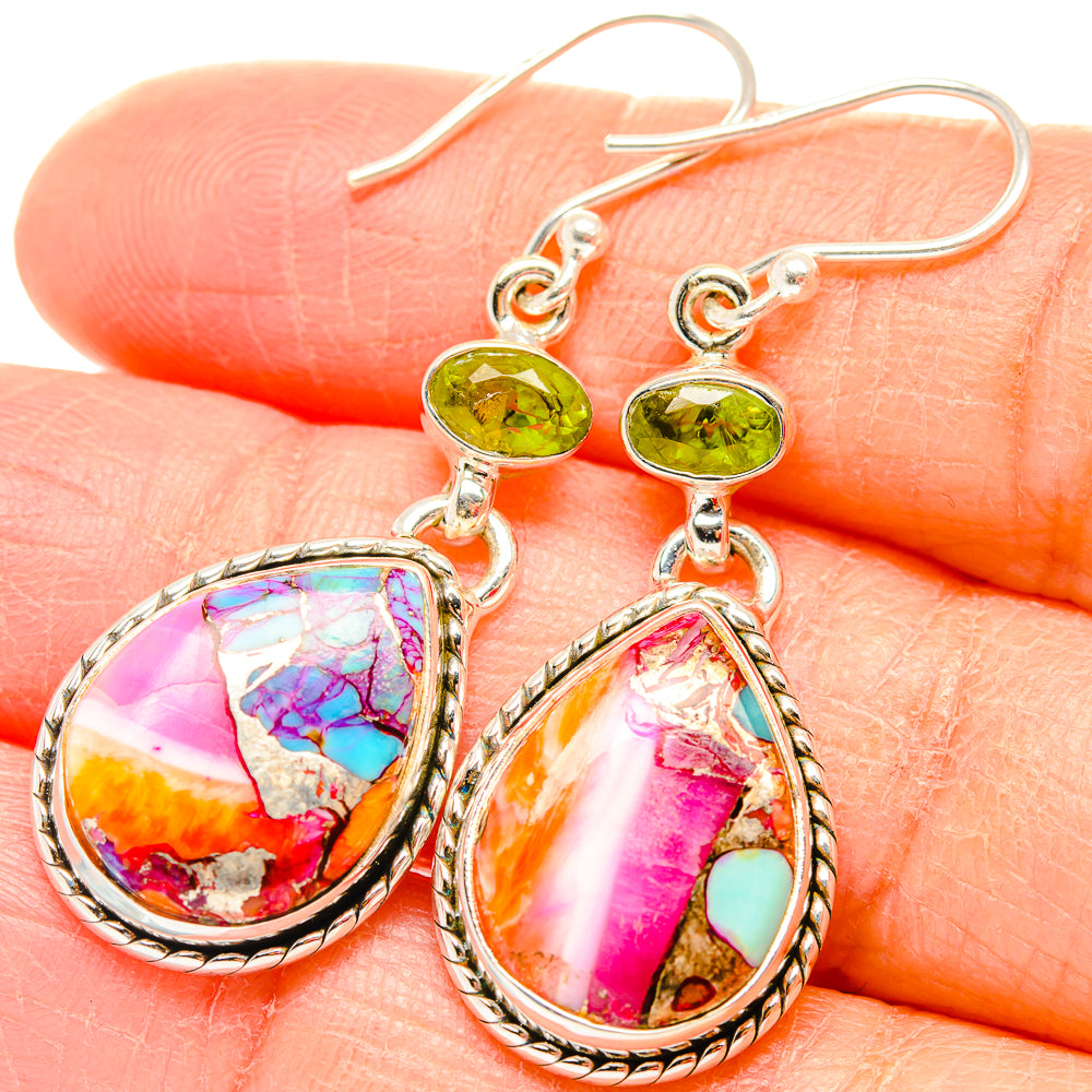Kingman Pink Dahlia Turquoise Earrings handcrafted by Ana Silver Co - EARR430059