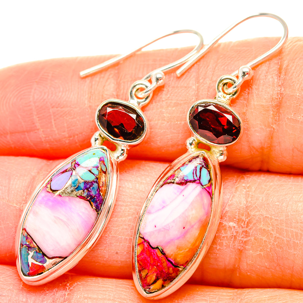 Kingman Pink Dahlia Turquoise Earrings handcrafted by Ana Silver Co - EARR430062