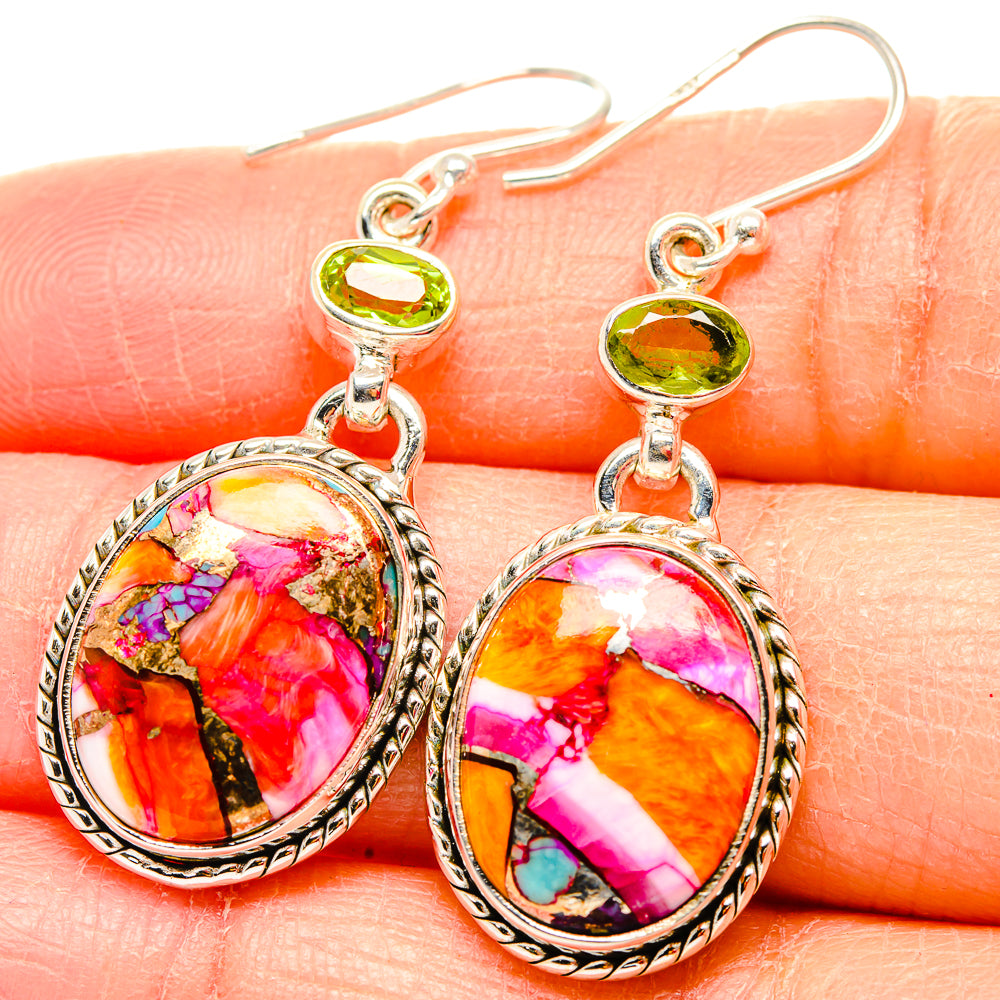 Kingman Pink Dahlia Turquoise Earrings handcrafted by Ana Silver Co - EARR430065