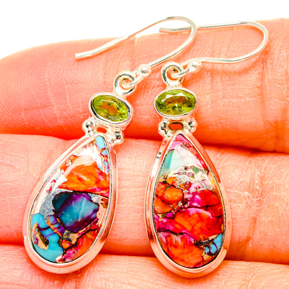 Kingman Pink Dahlia Turquoise Earrings handcrafted by Ana Silver Co - EARR430067