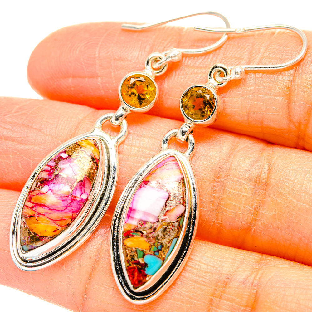 Kingman Pink Dahlia Turquoise Earrings handcrafted by Ana Silver Co - EARR430080