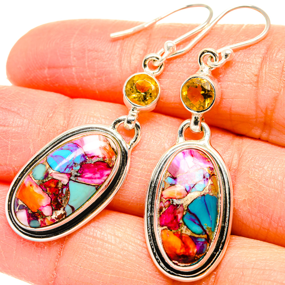 Kingman Pink Dahlia Turquoise Earrings handcrafted by Ana Silver Co - EARR430084