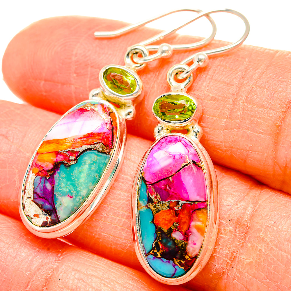 Kingman Pink Dahlia Turquoise Earrings handcrafted by Ana Silver Co - EARR430108