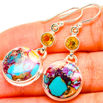 Kingman Pink Dahlia Turquoise Earrings handcrafted by Ana Silver Co - EARR430115