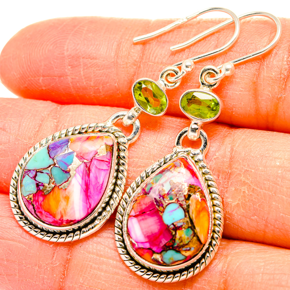 Kingman Pink Dahlia Turquoise Earrings handcrafted by Ana Silver Co - EARR430116
