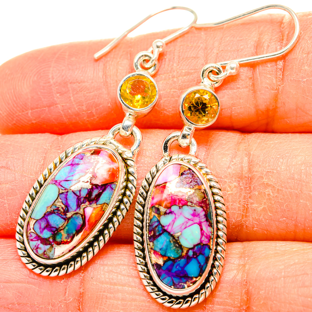 Kingman Pink Dahlia Turquoise Earrings handcrafted by Ana Silver Co - EARR430118