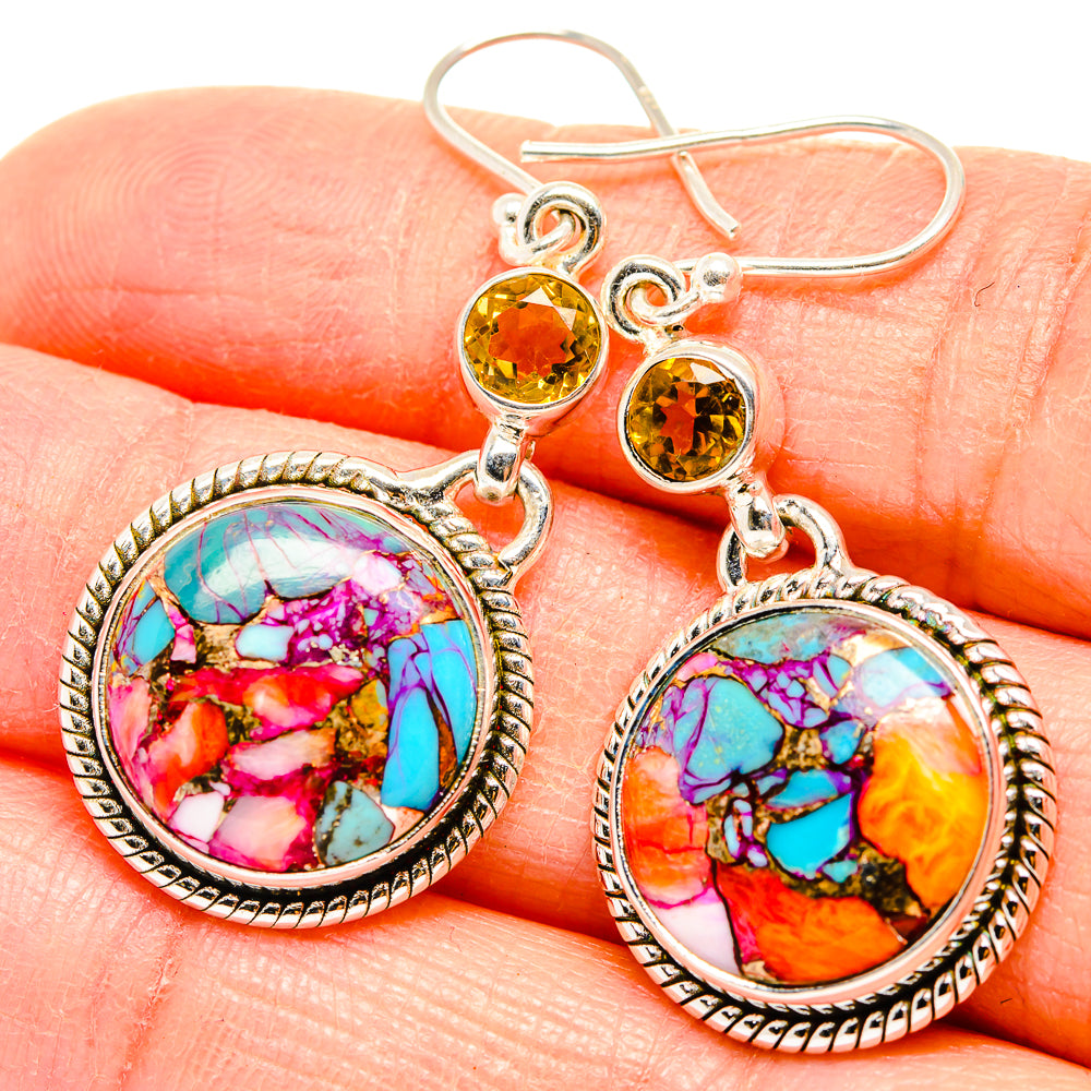 Kingman Pink Dahlia Turquoise Earrings handcrafted by Ana Silver Co - EARR430131