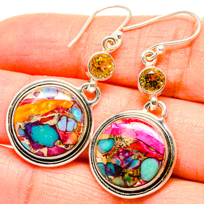 Kingman Pink Dahlia Turquoise Earrings handcrafted by Ana Silver Co - EARR430133