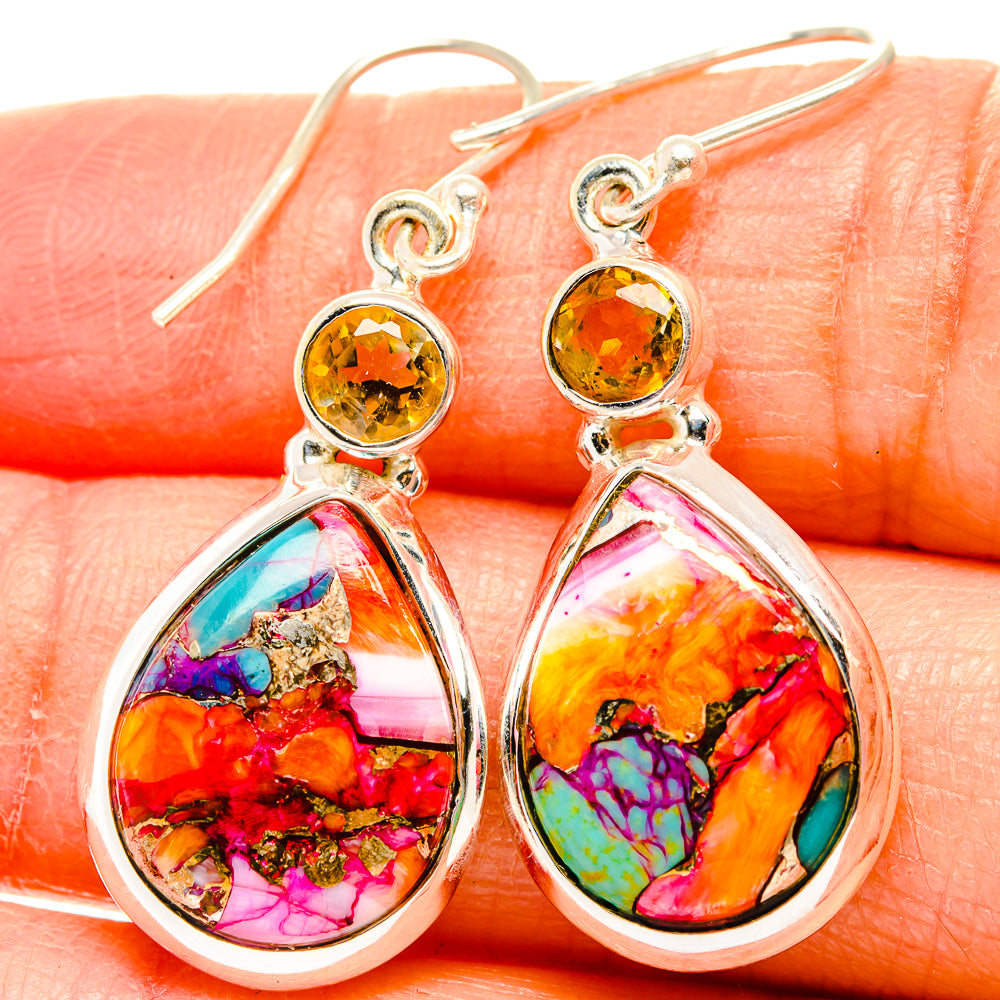 Kingman Pink Dahlia Turquoise Earrings handcrafted by Ana Silver Co - EARR430146