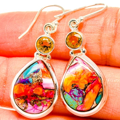 Kingman Pink Dahlia Turquoise Earrings handcrafted by Ana Silver Co - EARR430146