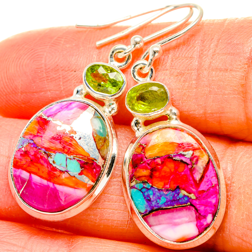 Kingman Pink Dahlia Turquoise Earrings handcrafted by Ana Silver Co - EARR430148