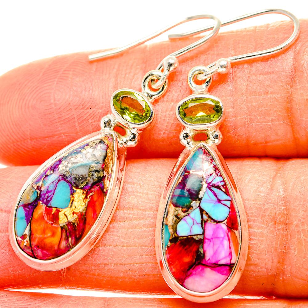 Kingman Pink Dahlia Turquoise Earrings handcrafted by Ana Silver Co - EARR430157