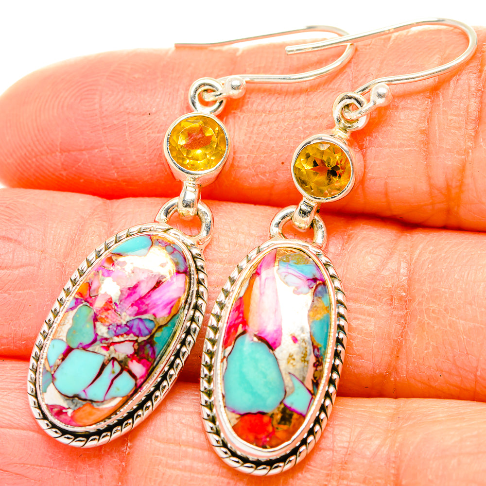 Kingman Pink Dahlia Turquoise Earrings handcrafted by Ana Silver Co - EARR430171