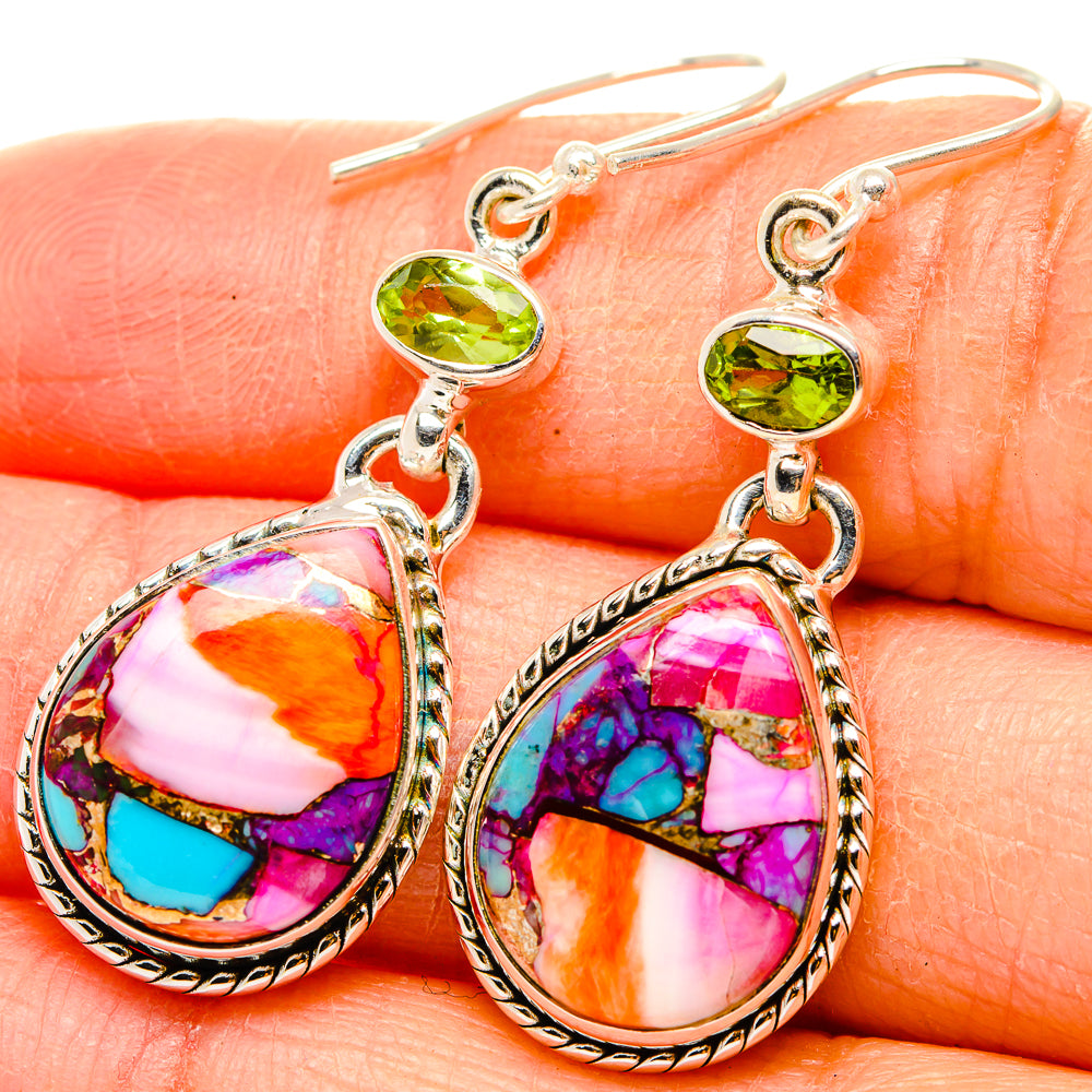 Kingman Pink Dahlia Turquoise Earrings handcrafted by Ana Silver Co - EARR430172