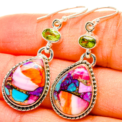 Kingman Pink Dahlia Turquoise Earrings handcrafted by Ana Silver Co - EARR430172