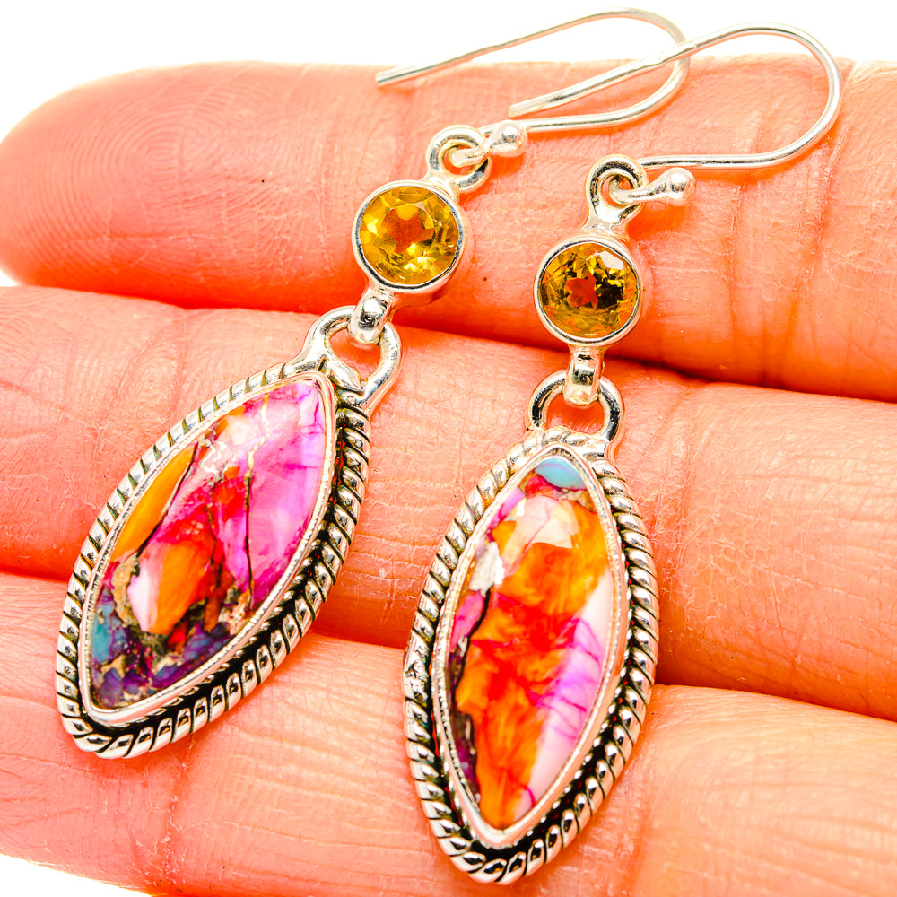 Kingman Pink Dahlia Turquoise Earrings handcrafted by Ana Silver Co - EARR430174
