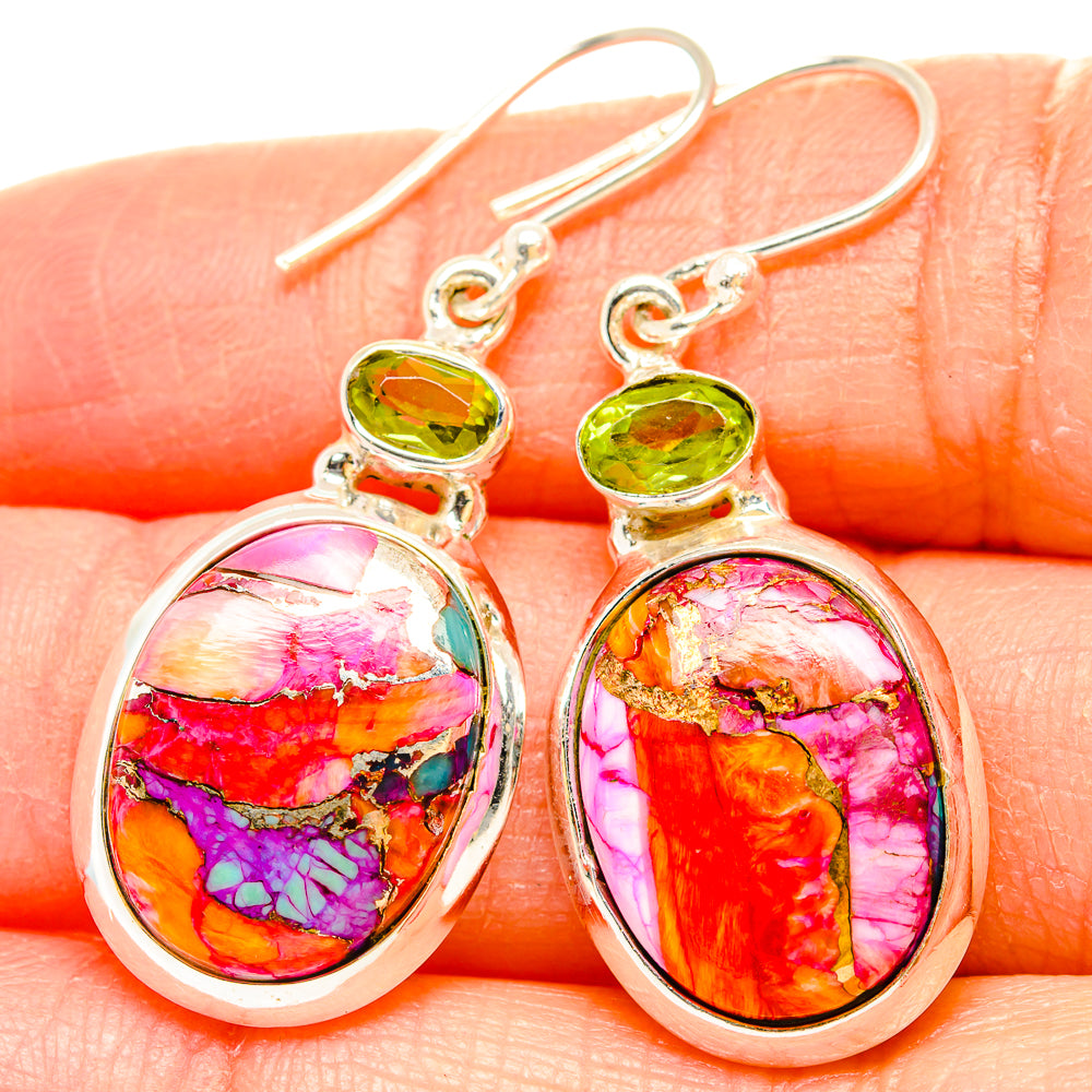 Kingman Pink Dahlia Turquoise Earrings handcrafted by Ana Silver Co - EARR430184