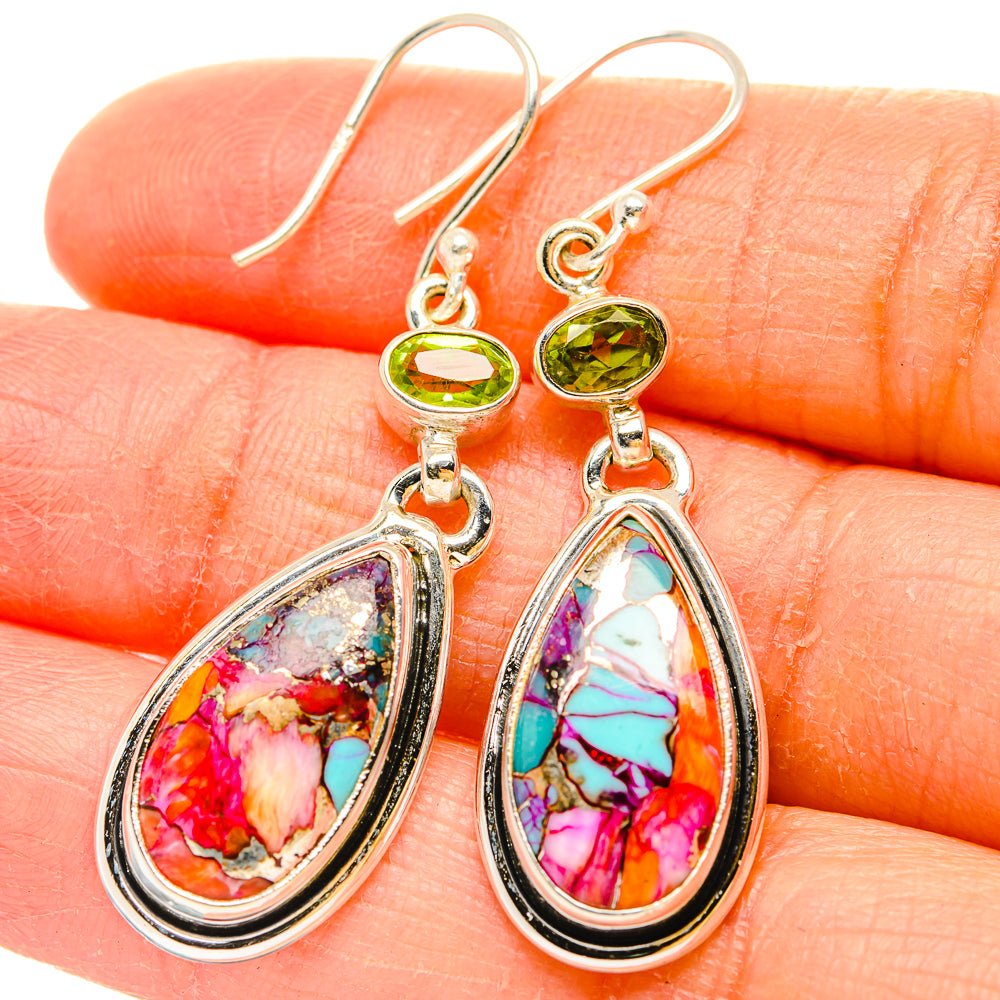 Kingman Pink Dahlia Turquoise Earrings handcrafted by Ana Silver Co - EARR430191