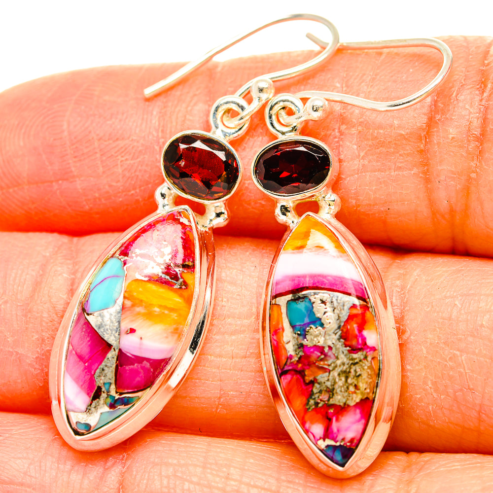 Kingman Pink Dahlia Turquoise Earrings handcrafted by Ana Silver Co - EARR430193