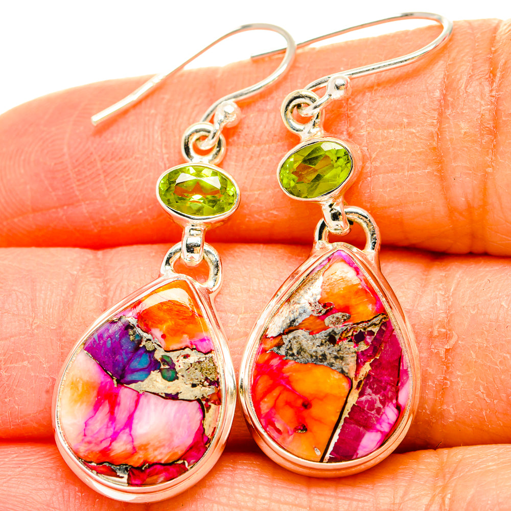 Kingman Pink Dahlia Turquoise Earrings handcrafted by Ana Silver Co - EARR430203