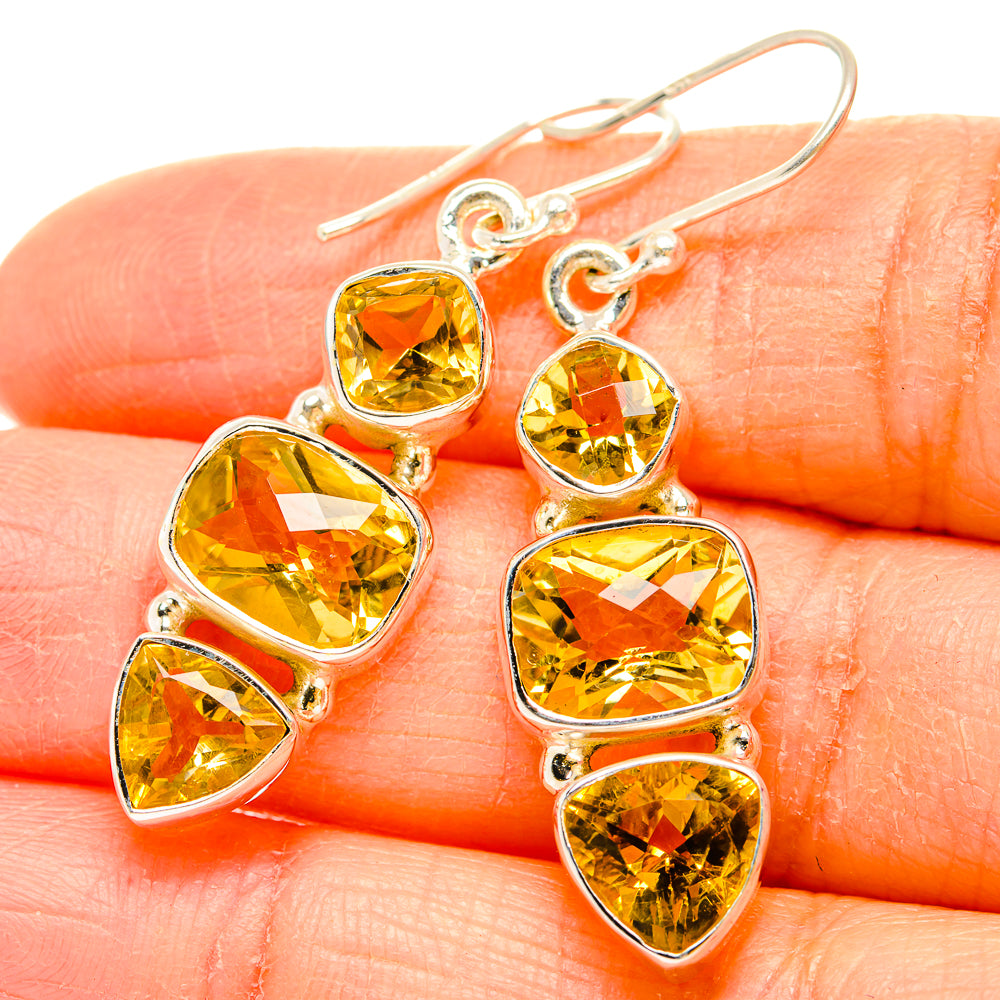 Faceted citrine drop earrings in 925 sterling silver, mixed heart and pear shapes