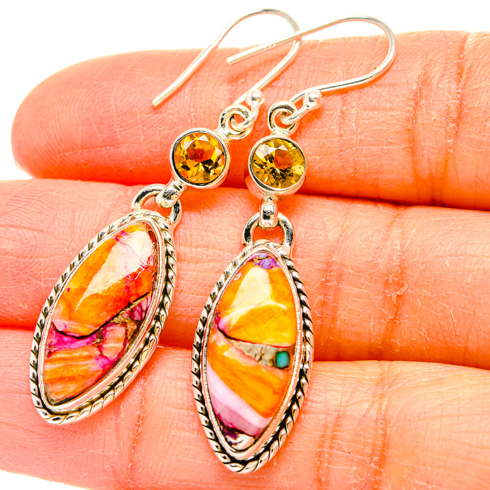 Kingman Pink Dahlia Turquoise Earrings handcrafted by Ana Silver Co - EARR430208