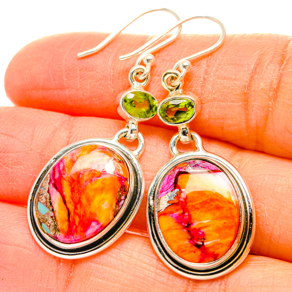 Kingman Pink Dahlia Turquoise Earrings handcrafted by Ana Silver Co - EARR430210