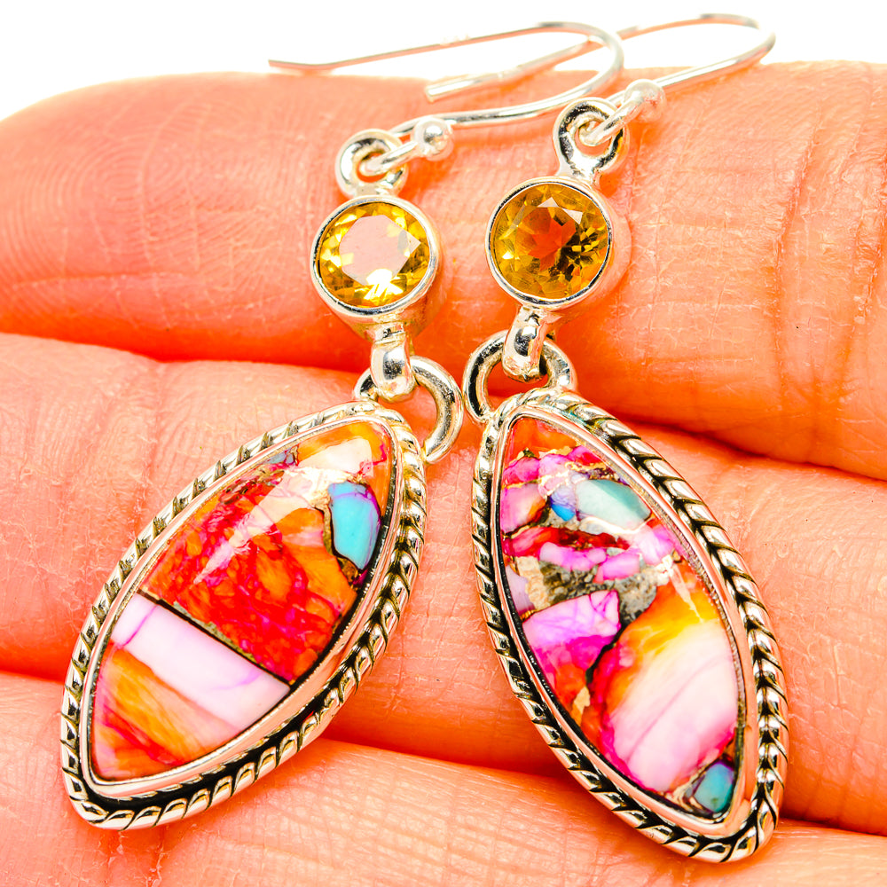 Kingman Pink Dahlia Turquoise Earrings handcrafted by Ana Silver Co - EARR430212